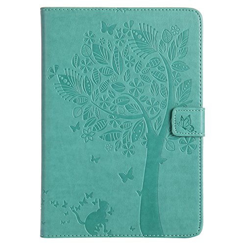 iPad Mini 2 Mini 3 Case, LittleMax(TM) Lightweight PU Leather Flip Stand Embossed Cat & Tree Case Smart Cover with Auto Wake / Sleep for Apple iPad Mini 3/2/1 [One Free Stylus Pen]-#2 Green - Thumbnail 2