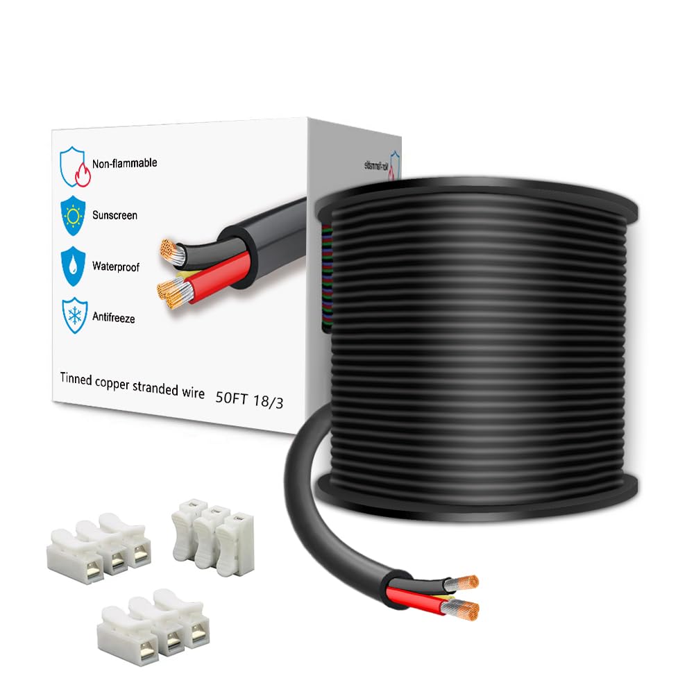 LEADTOPS 50FT 18 Gauge 18/3 3 Conductor Electrical Wire 3 Core 3x0.8mm² Cable for LED Light, Automotive, Boat Equitment