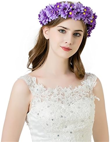 Qhome Ribbon Adjustable Wreath Flower Halo Floral Crown Bridal Hair Wreath Wedding Mermaid Wreath