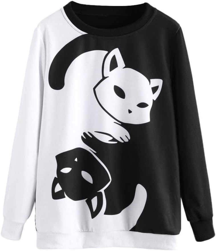 FEITONG Womens Cat Printing Long Sleeve Sweatshirt Pullover Tops Blouse