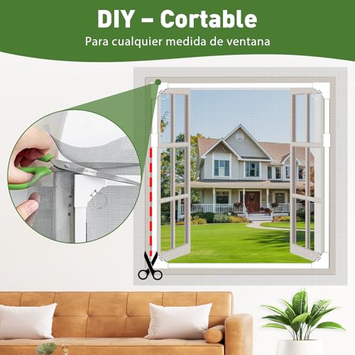 MLEJU Magnetic Window Mosquito Net 130x150 cm, Durable Fiberglass | Adjustable Size, Magnetic Mosquito Net, Easy to Clean, Mosquito Nets for Magnetic Windows - White Frame and Grey Mesh