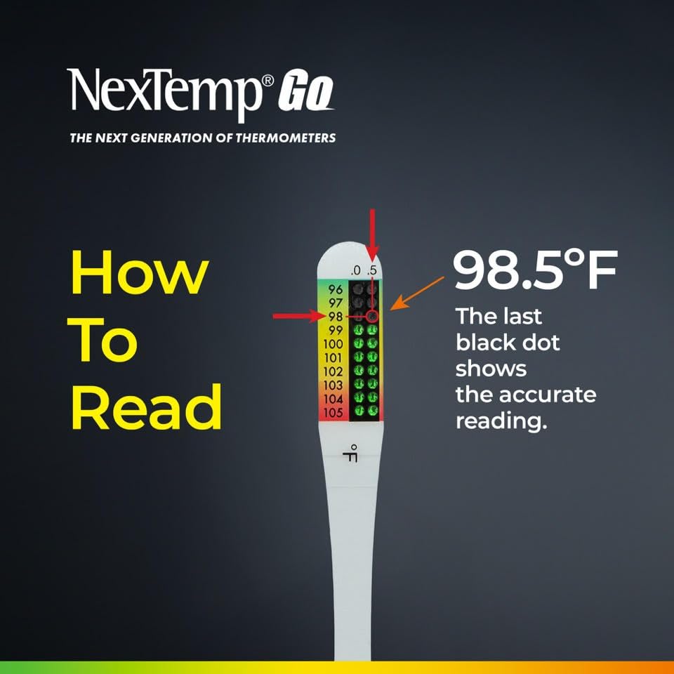 NexTemp® Go Oral Disposable Thermometers, Accurate Fast Read Temperature Thermometer in 10 Seconds, Hygienic, Use Anytime Anywhere for Adults, Kids, Travel, Home or First Aid Kit, Fahrenheit,12-Pack