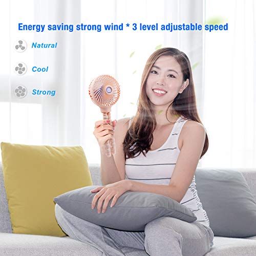 TRELC Mini Handheld Stroller Fan, Personal Portable Baby Fan with Flexible Tripod, Gift for Children, Rechargeable Fan for Office Room Car Traveling BBQ Gym Fan with 3 Settings (Pink) - Thumbnail 3