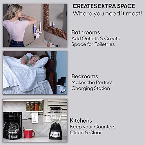 Detachable 8-port Socket Shelf, Surge Protector Wall-mounted Outlet Extender With 6 AC-power Port And 2 USB-ports For Bathroom Home Kitchen Office Living Rooms