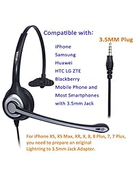 Wantek   Auriculares con cable para teléfono móvil con micrófono de cancelación de ruido y diadema ajustable para iPhone Samsung Huawei HTC LG ZTE Blackberry y smartphones con conector de 0.138 in