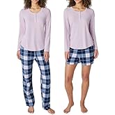 Eddie Bauer Women's 3-Piece Waffle Knit Pajama Set (US, Alpha, Medium, Regular, Regular, Purple)