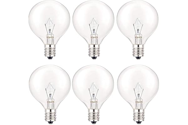 SerBion 25 Watt Wax Warmer Bulbs, Light Bulbs for Full Size Scentsy Warmer, 6 Packs E12 Base Type G Bulb, Dimmable, Warm White, 120V G16 1/2 Bulbs for Candle Lamp