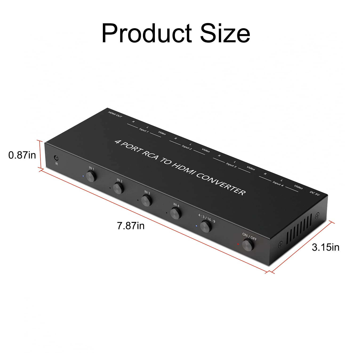 Y.D.F 4 Port RCA to HDMI Converter 4 Way RCA Composite CVBS AV Switch to HDMI Converter Adapter Support 4:3/16:9 Switching, for Sega Xbox PS1 PS2 PS3 N64 NGC SNES WII VHS VCR Camera DVD