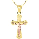 14k Yellow Gold and Rose Gold Religious Cross Jesus Christ Crucifix Pendant Necklace