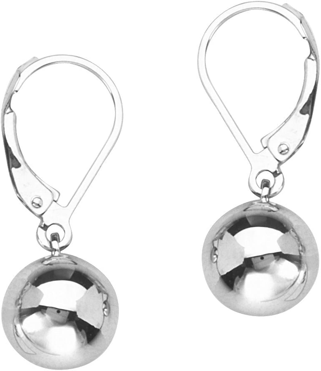 14k White Gold Polished Round Ball Drop Dangle Earrings