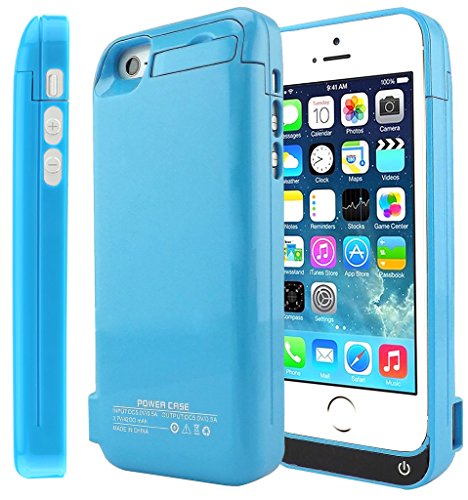 Sykiila 4200 mAh Iphone SE 5 5S 5C Battery Case Universal Rechargeable Backup Portable Charger External Power Case Pack for Iphone SE 5 5S 5C with Kickstand Holder Support Blue