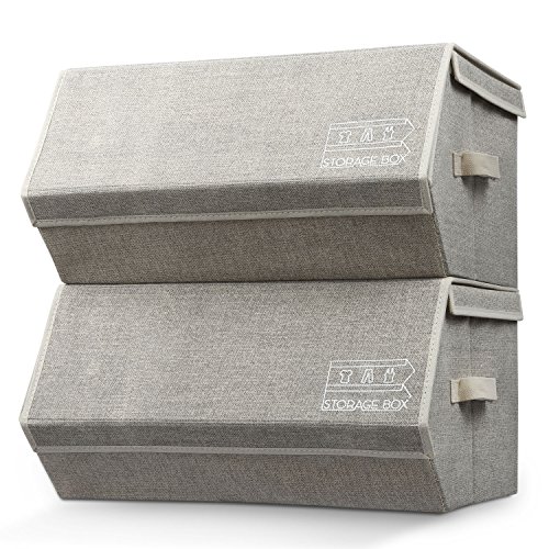 Miusco Collapsible Storage Bin with Magnetized Lid, Closet Stackable Storage Container and Organizer, Set of 2, Grey