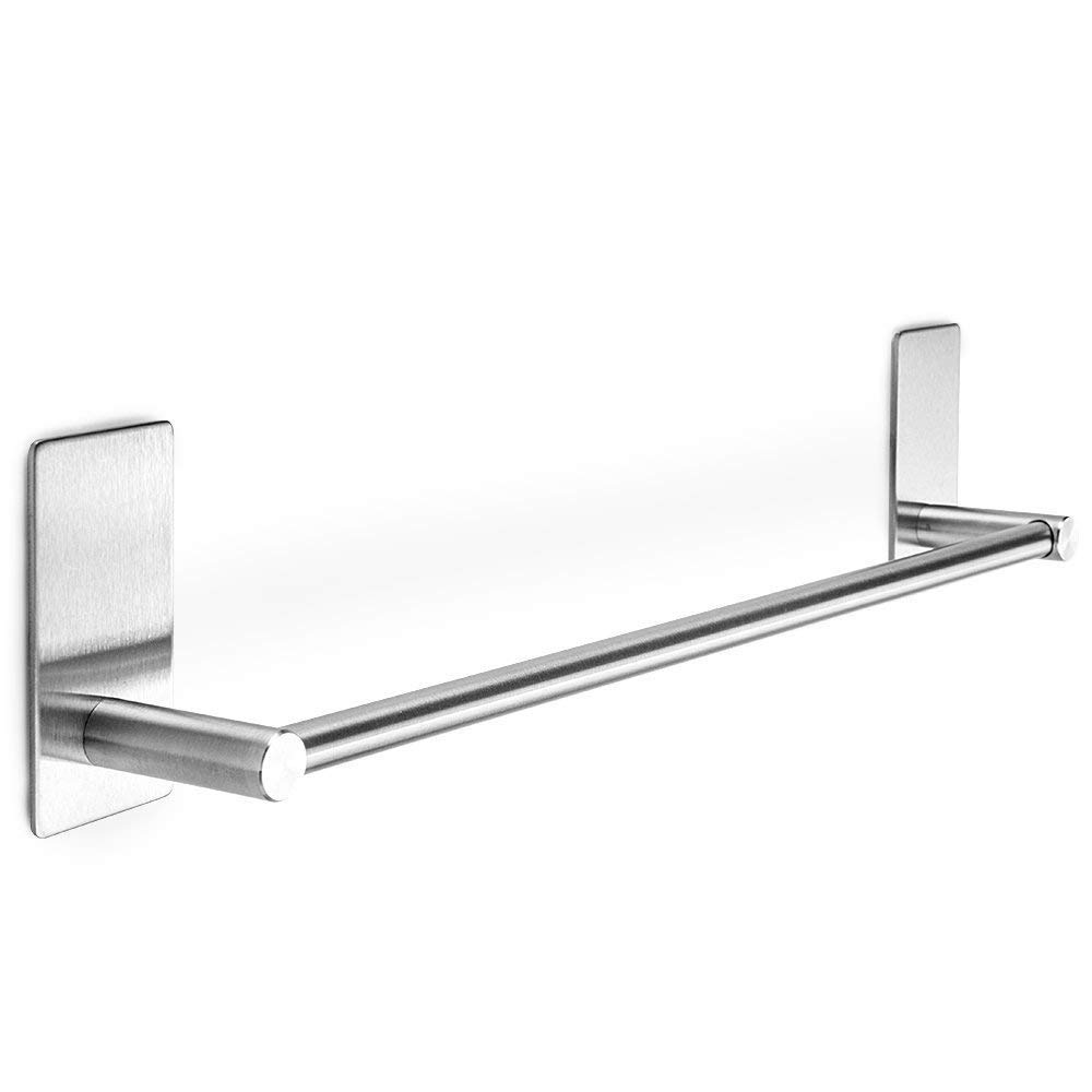 XIAJIA-3M Self Adhesive Towel Bar,40 cm / 15.75 inches ,SUS304 Brushed Finish Stainless Steel Hanger Bar for Kitchen Bathrooms Lavatory Closets, Waterproof and Rustproof.(Single Bar)