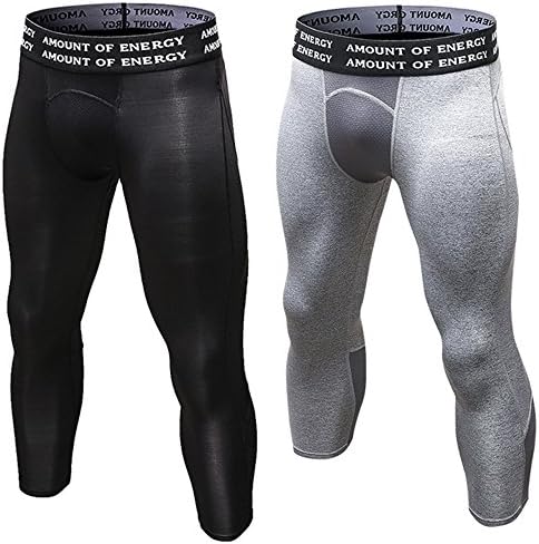 EMY Men's Compression Pants 2 Pack Capris 3/4 Tights Quick Dry Sports Baselayer For Running Basketball Football (Tag L (US S))