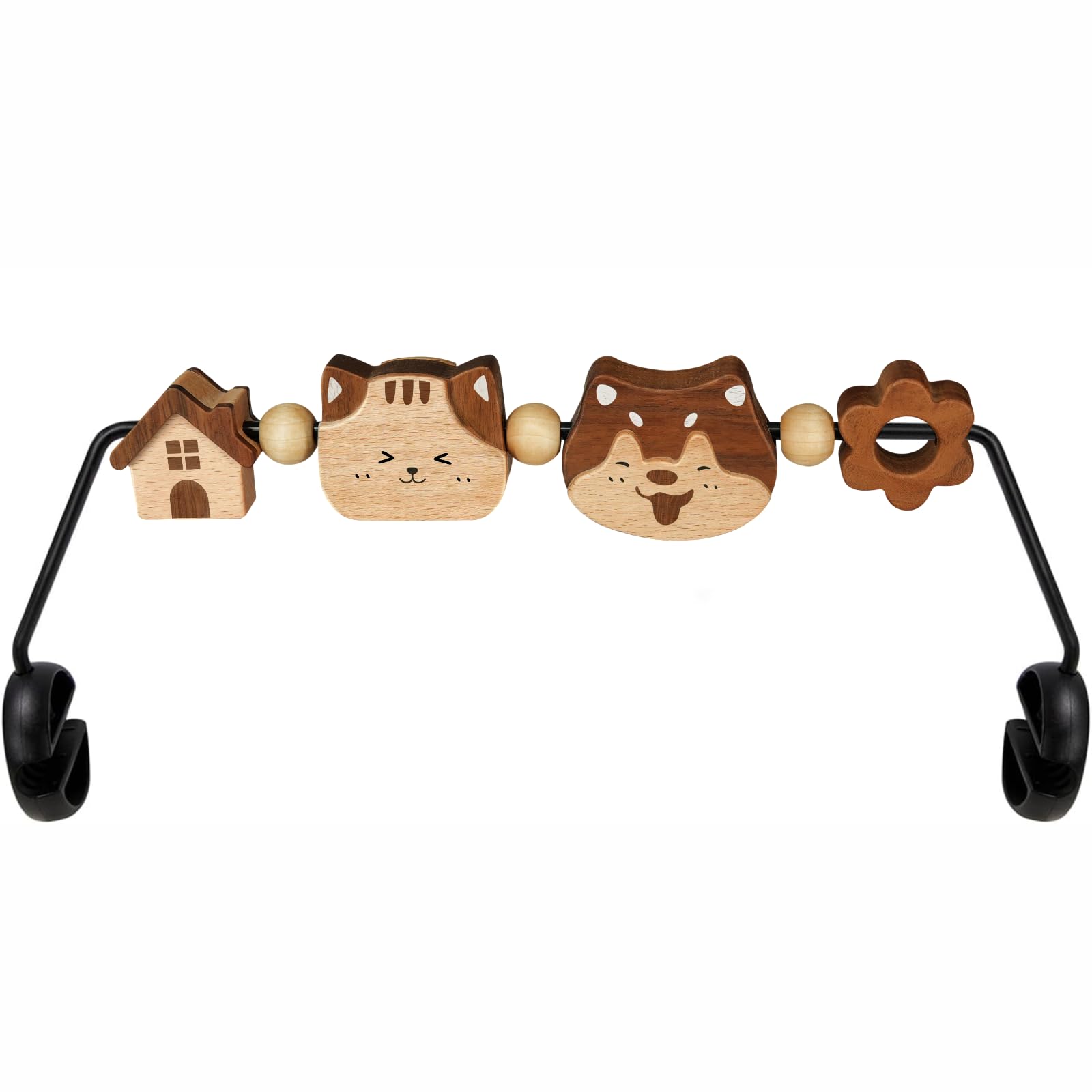 iGRATENS Baby Bouncer Toy Bar, Pram Toys for Baby Bouncer Soft & Bliss, Easy to Attach and Remove, 360°Rotating Natural Wooden Toys, Three-dimensional Double-Sided Raised Design