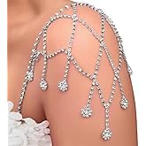 YERTTER Wedding 1 pcs Silver Rhinestone Shoulder Chain Mesh Layered Crystal Tassel Body Chain Flapper Shoulder Body Accessories Jewelry for Women Brides (Silver 2)