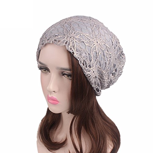 Wcysin Women Embroidery Net Turbans Headwear Head Scarf Head wraps Cancer Hats (Grey)