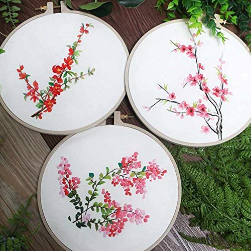 Embroidery Kit, Creative Flower Hand Embroidery Cross Stitch Starter Needlepoint Crafts Kit with Color Pattern Cloth, Embroidery Hoop, Color Threads and Tools Kit for Home Decor-Flower D - Thumbnail 5