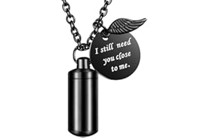 Dletay Cylinder Cremation Jewelry Urn Necklace for Ashes Memorial Ashes Necklace with Angel Wing Charm Memorial Keepsake for Pet Human-I Still Need You Close to Me