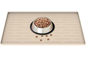 ULTIBE 18" x 12" Dog Food Mat, Silicone Pet Mats for Food and Water, Nonslip Pet Feeding Mats for Floors, Dog Cat Bowl Mat with Raised Edges, Beige