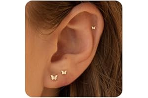 VRIUA Tiny Flat Back Earrings for Women - 14K Gold/Silver Plated Small Flat Back Stud Earrings Hypoallergenic Cartilage Helix Piercing Jewelry