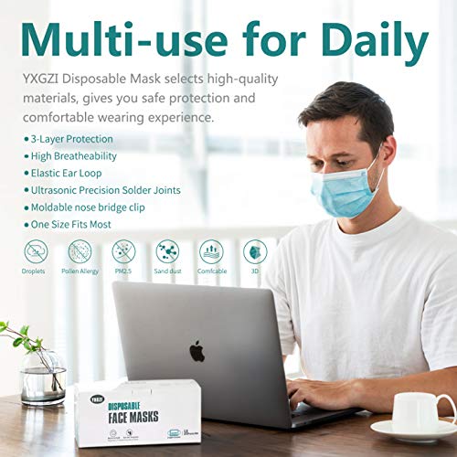 YXGZI Disposable Face Mask 3Ply with Filter Cotton Elastic Earloop 50Pcs