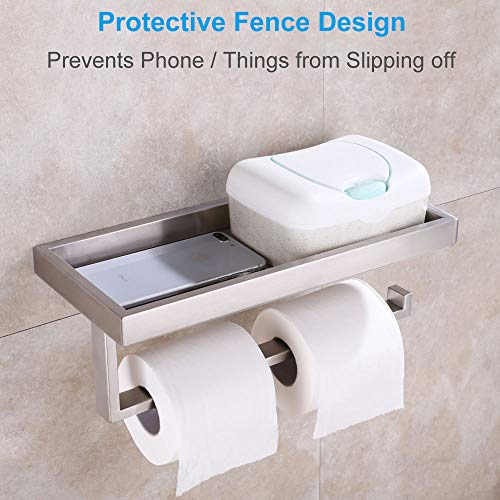 Paper Towel Holder with Shelf, APLusee SUS304 Stainless Steel Bathroom Toilet Paper Holder with Wet Wipes Dispenser, Kitchen Seasonings Spice Rack Storage Organizer, Brushed Nickel