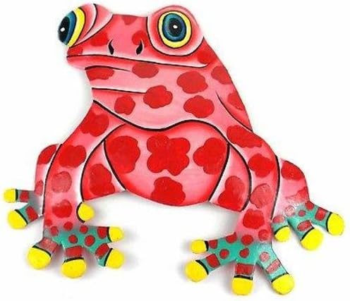 Hand Painted Metal Bullfrog Pink Spots Design - Caribbean Craft. Wall Decor