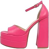 Soda Women's Platform Chunky High Heel Sexy Sandals Ankle Strap Open Toe Heeled Shoes KISSME-S Bright Fuchsia 7