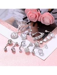 ORAZIO - 10 anillos de ombligo para mujer, hombre, acero inoxidable, circonita cúbica, 0.49 oz