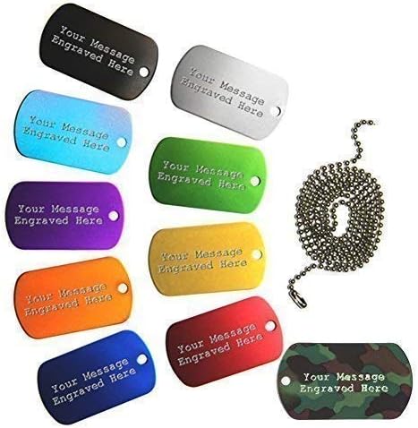 Vincenza Personalised Identity Dog Tags Army Style ID Pendant Necklace ENGRAVED FREE 10 COLOURS AVAILABLE (BLACK)