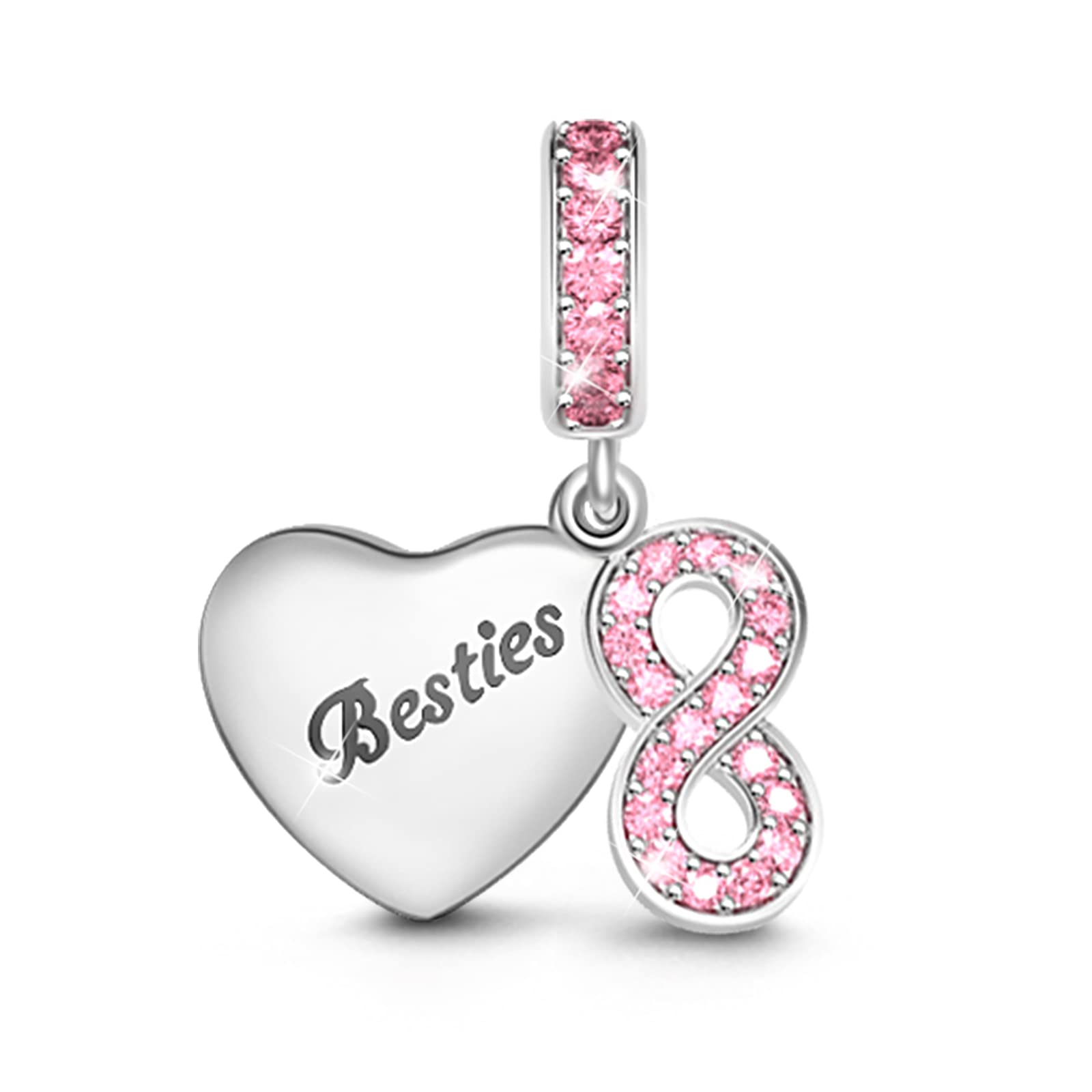 GNOCE Heart with Infinity Sign Charm Pendant Sterling Silver Dangle Charm fit Bracelet/Necklace Christmas Jewellery Gift for Women