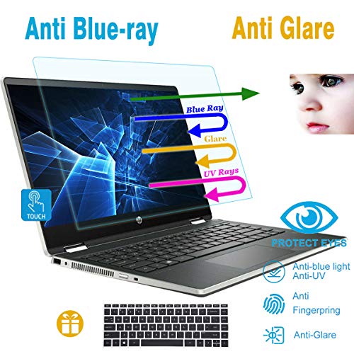 2 Pack Anti Blue Light Anti Glare Screen Protector Fit 14″ HP Pavilion X360 14-BA Series with Gift Keyboard Cover, Eyes Protection Filter Reduces Eye Strain Help You Sleep Better