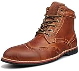 Kunsto Men's Leather Classic Brogue Boots Lace up US Size 9.5 Brown