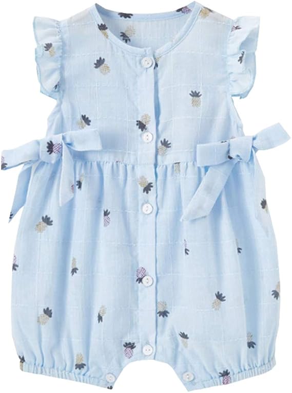 Amazon Co Jp Allaibb ベビー服 女の子 カバーオール 半袖 ロンパース パイナップル柄 可愛い リボン 前カジュアル 66 ライトブルー 服 ファッション小物