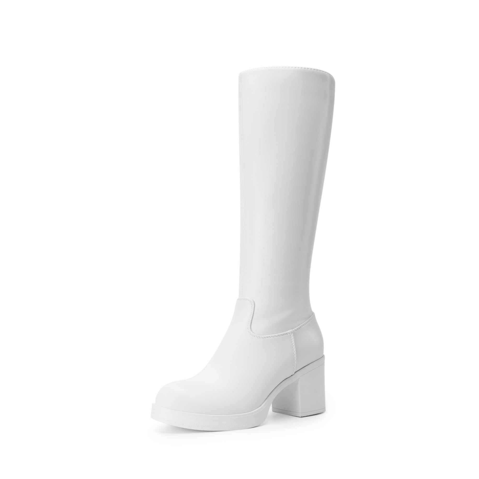 Photo 1 of DREAM PAIRS Women's Knee High Boots Chunky Platform Heel Round Toe Boots for Women Side Zipper Stylish Comfortable Tall Boots,Size 6.5,White,DWUMKB2516