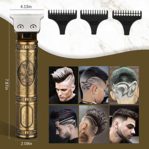 Electric Hair Clippers for Men, Professional Barber Haircut Kit Zero Gapped Beard Trimmer, Cordless Rechargeable T-Bladed Close Cutting Outliner Grooming Shaver Hair Clippers for Baldheaded