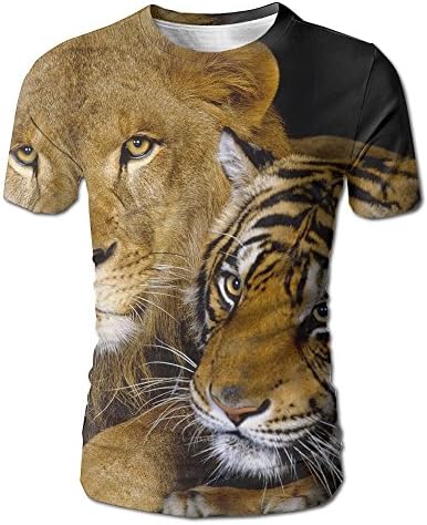 Are One Men's T-shirt 3D Digital Full Print Lion And Tiger Animals Love Design Casual Short Sleeves