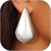 KeyStyle Chunky Gold Hoop Earrings for Women Trendy, Stainless Steel TearDrop Hoops Earring, Lightweight Water Drop Ear Jewerly