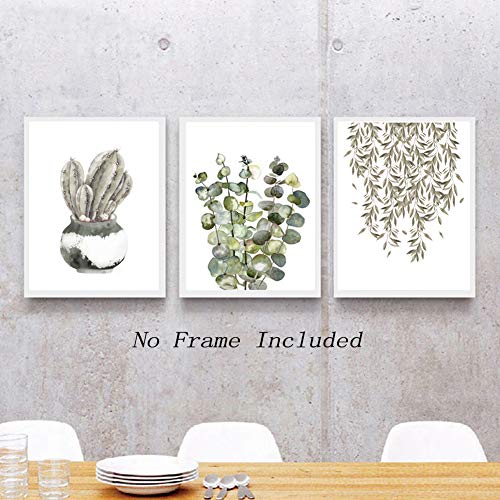 Unframed Abstract Potted Art Poster Modern Style Cactus Art Print,Set of 3ï¼ˆ8''x10''ï¼‰ Leaves Wall Art Canvas Painting for Living Room Decor,Housewarming Gift