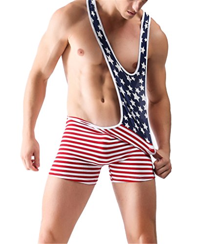 iYunyi Mens US Frag Style Sexy Lingerie Bodysuit Wrestling Singlet Struggles