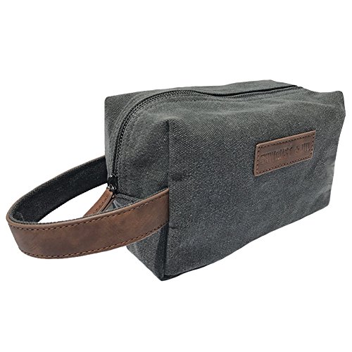 Canvas Travel Toiletry Organizer Shaving Dopp Kit by Sawdust + Oil 9-inch Cosmetic Makeup Bag Shaving Kit Dopp Bag for Men or Women Travel Kit Weekender Tote Groomsmen Gift Fathers Day (Charcoal Gray)