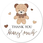 Brown Bear Thank You Stickers, 2 Inch Bear Boy Or Girl Baby Shower Birthday Party Labels 40-Pack