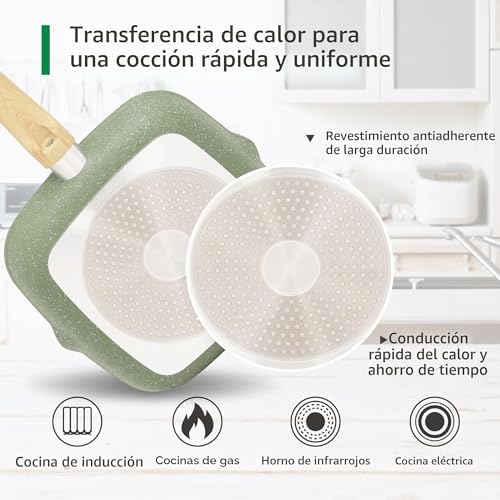 Juego de Sartenes y Ollas Antiadherentes 17 Piezas Verde