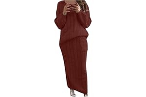 SINZELIMIN Sweater Suit for Womens Knitwear Tops Dress Two Pieces Set Oversized Long Sleeve Cable Knitted Pullover Skirt Set
