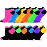 TeeHee Women's No Show Low Cut Basic 12-Pack (Neon-Heel & Toe)
