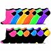 TeeHee Women's Acrylic No Show Low Cut Basic 12-Pack, (Neon-Heel & Toe)