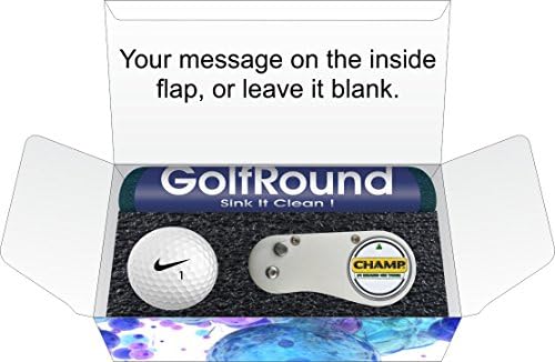 Stylish Golf Gift Set (Short Game Essentials) GolfRound Towel - Nike Golf Ball - FLIX Repair Tool - Golf Greeting Card - Packaging (With Gift Tag)