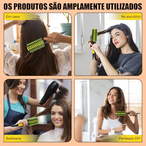 Kit 3 Escovas de Cabelo Profissionais 45mm 50mm 55mm, Cerdas de Javali e Nylon, para Todos os Tipos de Cabelo, Ideal para Modelagem, Volume e Redução de Frizz