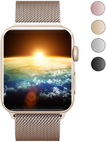 QJQBMAI Apple Watch Band 38MM Milanese Stainless Steel Bracelet Strap for Apple iWatch Sport & Edition - Gold